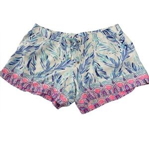 Lilly Pulitzer Women’s XL Pink and Blue Tropical Shorts Rayon Drawstring Waist